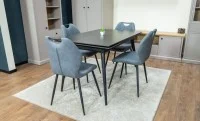Set Masă Living Extensibilă DTM0101 Blat Ceramic Gri cu 4 Scaune Tapițate MC06 Gri 4