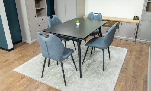 Set Masă Living Extensibilă DTM0101 Blat Ceramic Gri cu 4 Scaune Tapițate MC06 Gri