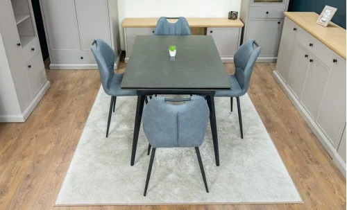 Set Masă Living Extensibilă DTM0101 Blat Ceramic Gri cu 4 Scaune Tapițate MC06 Gri