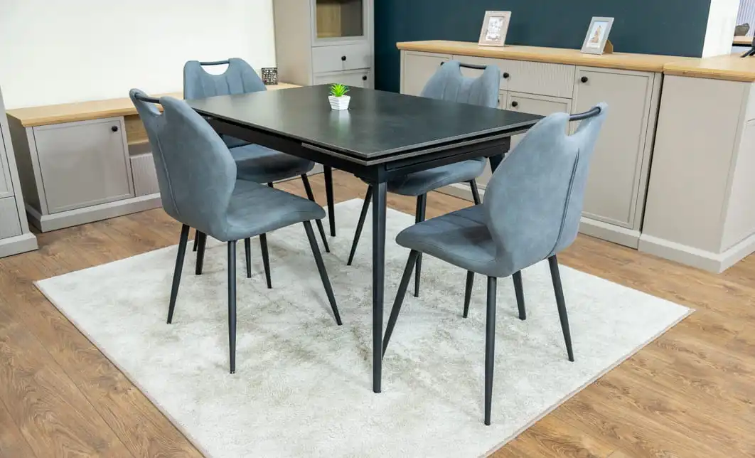 Set Masă Living Extensibilă DTM0101 Blat Ceramic Gri cu 4 Scaune Tapițate MC06 Gri 3