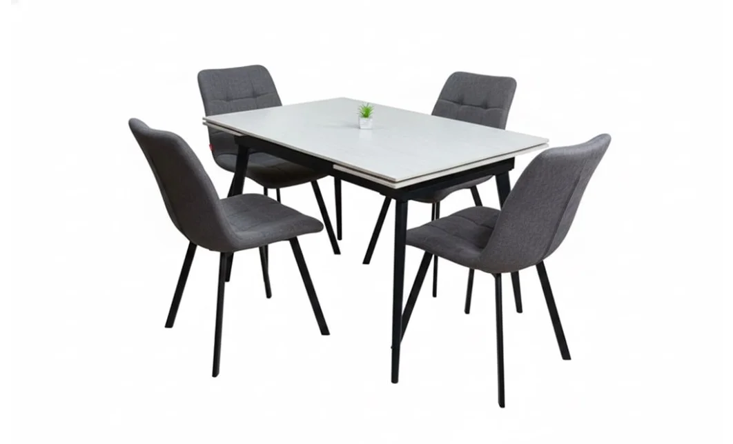 Set Masă Living Extensibilă DTM0101CS Bej cu 4 Scaune Tapițate DCM1801CF Gri 2