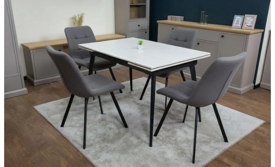 Set Masă Living Extensibilă DTM0101CS Bej cu 4 Scaune Tapițate DCM1801CF Gri