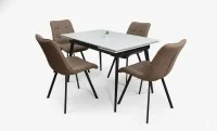 Set Masă Living Extensibilă DTM0101CS Bej cu 4 Scaune Tapițate DCM1801CF Maro 2