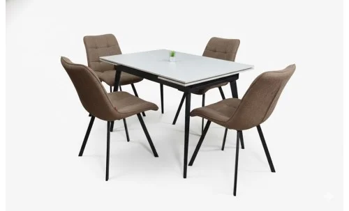 Set Masă Living Extensibilă DTM0101CS Bej cu 4 Scaune Tapițate DCM1801CF Maro