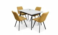 Set Masă Living Extensibilă DTM0101CS Bej cu 4 Scaune Tapițate DCM1801CF Muștar