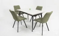 Set Masă Living Extensibilă DTM0101CS Bej cu 4 Scaune Tapițate DCM1801CF Verzi 2