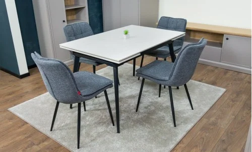 Set Masă Living Extensibilă DTM0101CS Bej cu 4 Scaune DCM2001AF Gri