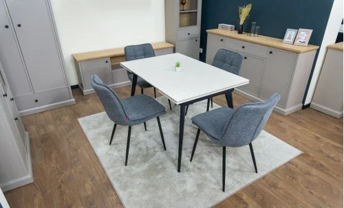 Set Masă Living Extensibilă DTM0101CS Bej cu 4 Scaune DCM2001AF Gri