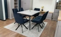 Set Masă Living Extensibilă DTM0101CS Bej cu 6 Scaune Tapițate KJC356 Negre 7