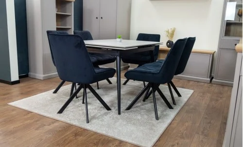 Set Masă Living Extensibilă DTM0101CS Bej cu 6 Scaune Tapițate KJC356 Negre