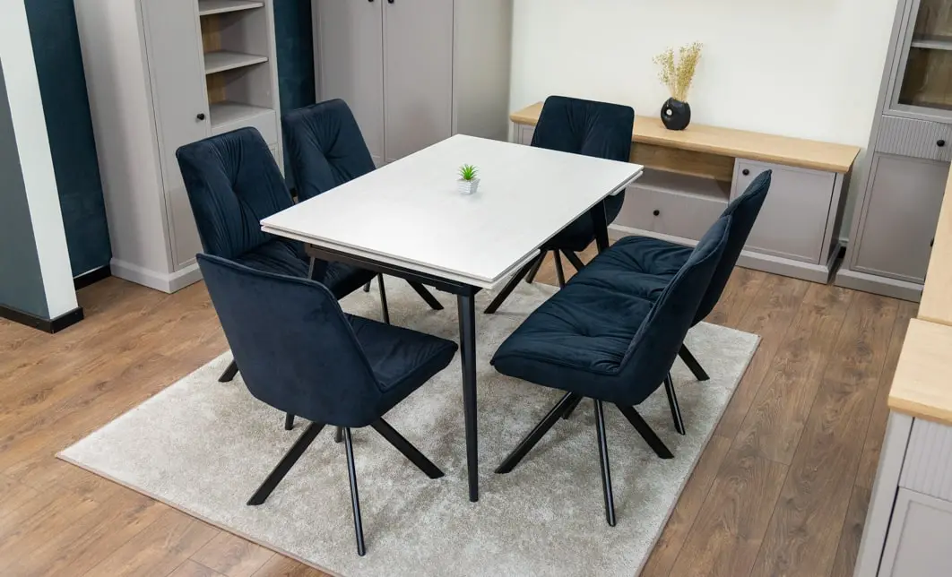 Set Masă Living Extensibilă DTM0101CS Bej cu 6 Scaune Tapițate KJC356 Negre 4
