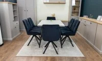 Set Masă Living Extensibilă DTM0101CS Bej cu 6 Scaune Tapițate KJC356 Negre 10