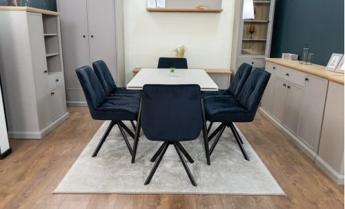 Set Masă Living Extensibilă DTM0101CS Bej cu 6 Scaune Tapițate KJC356 Negre