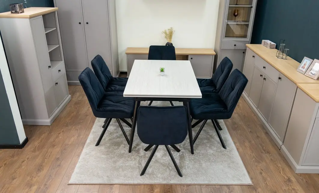 Set Masă Living Extensibilă DTM0101CS Bej cu 6 Scaune Tapițate KJC356 Negre 9