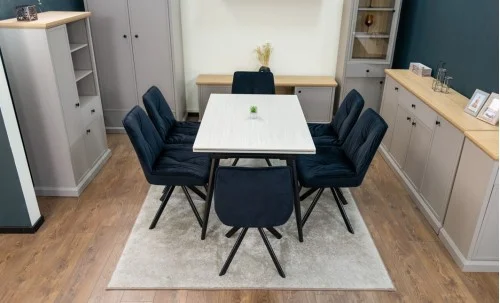 Set Masă Living Extensibilă DTM0101CS Bej cu 6 Scaune Tapițate KJC356 Negre