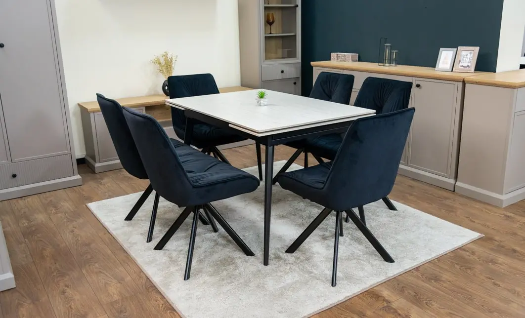 Set Masă Living Extensibilă DTM0101CS Bej cu 6 Scaune Tapițate KJC356 Negre 8