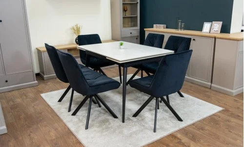 Set Masă Living Extensibilă DTM0101CS Bej cu 6 Scaune Tapițate KJC356 Negre