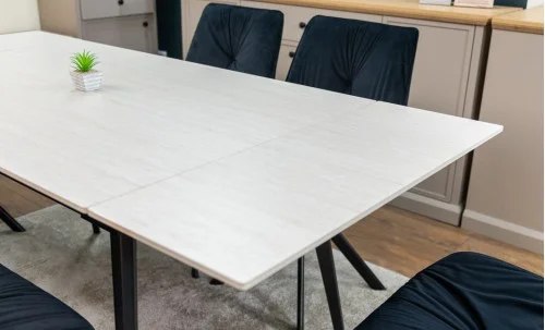 Set Masă Living Extensibilă DTM0101CS Bej cu 6 Scaune Tapițate KJC356 Galbene