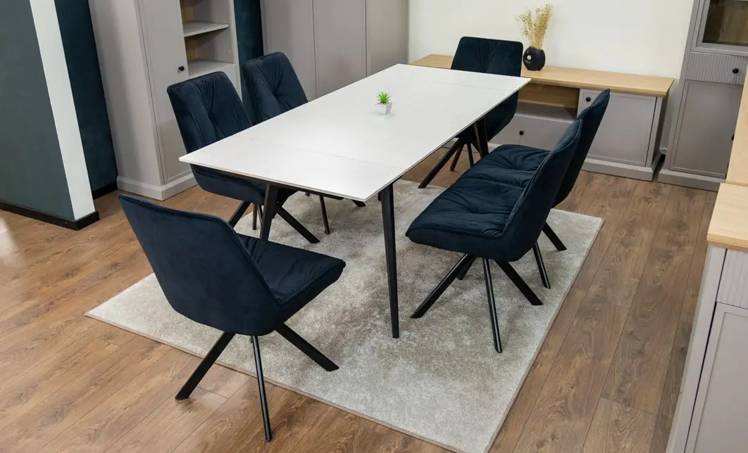 Set Masă Living Extensibilă DTM0101CS Bej cu 6 Scaune Tapițate KJC356 Negre