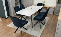 Set Masă Living Extensibilă DTM0101CS Bej cu 6 Scaune Tapițate KJC356 Negre