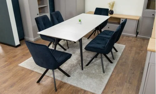 Set Masă Living Extensibilă DTM0101CS Bej cu 6 Scaune Tapițate KJC356 Negre