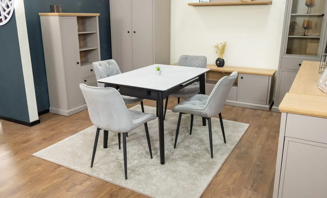 Set Masă Living Extensibilă KJT4711-1 Alb cu 4 Scaune KJC0357 Gri 4