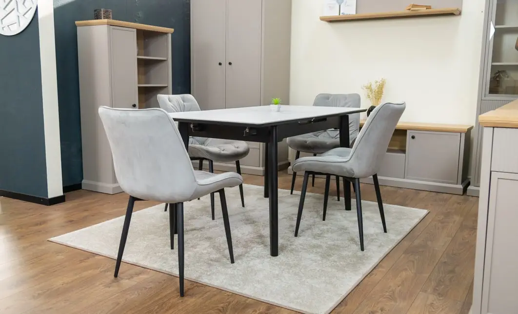 Set Masă Living Extensibilă KJT4711-1 Alb cu 4 Scaune KJC0357 Gri 5