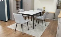Set Masă Living Extensibilă KJT4711-1 Alb cu 4 Scaune KJC0357 Gri 6