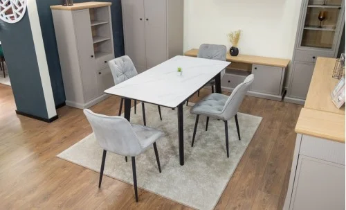 Set Masă Living Extensibilă KJT4711-1 Alb cu 4 Scaune KJC0357 Gri