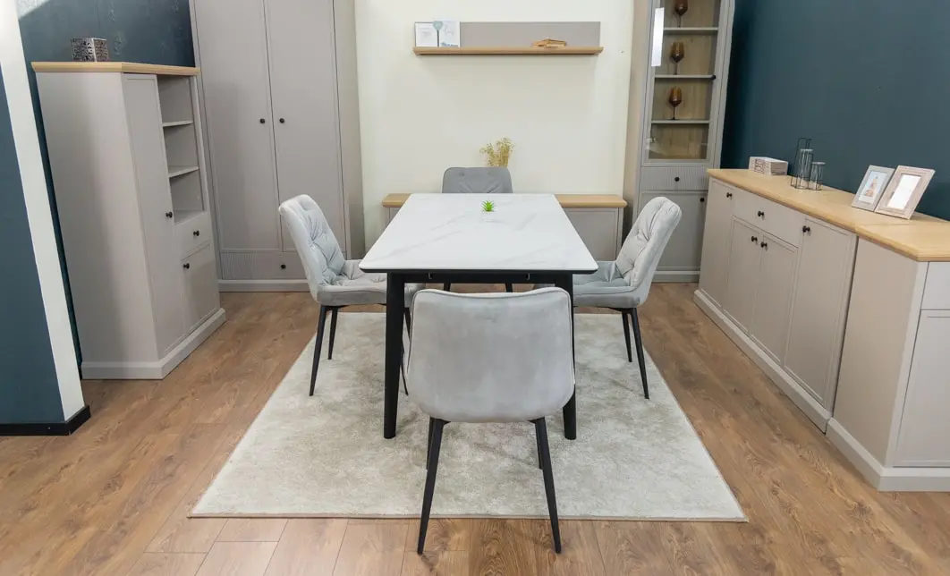 Set Masă Living Extensibilă KJT4711-1 Alb cu 4 Scaune KJC0357 Gri 8