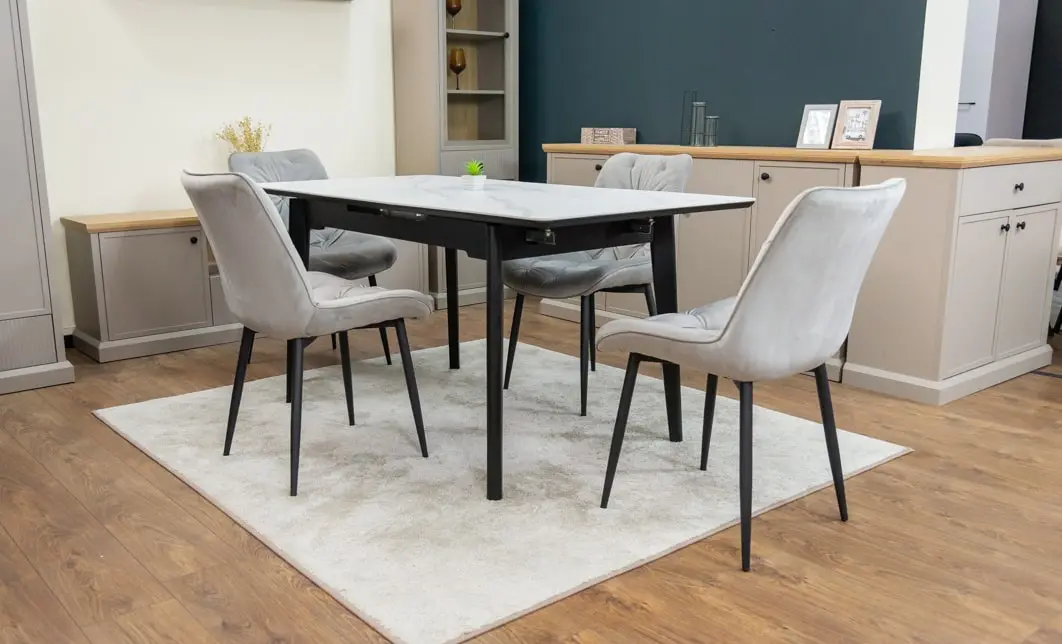 Set Masă Living Extensibilă KJT4711-1 Alb cu 4 Scaune KJC0357 Gri 10