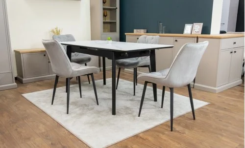 Set Masă Living Extensibilă KJT4711-1 Alb cu 4 Scaune KJC0357 Gri