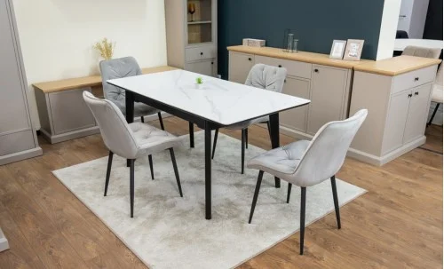 Set Masă Living Extensibilă KJT4711-1 Alb cu 4 Scaune KJC0357 Gri