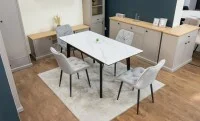 Set Masă Living Extensibilă KJT4711-1 Alb cu 4 Scaune KJC0357 Gri