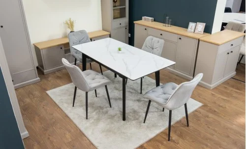 Set Masă Living Extensibilă KJT4711-1 Alb cu 4 Scaune KJC0357 Gri