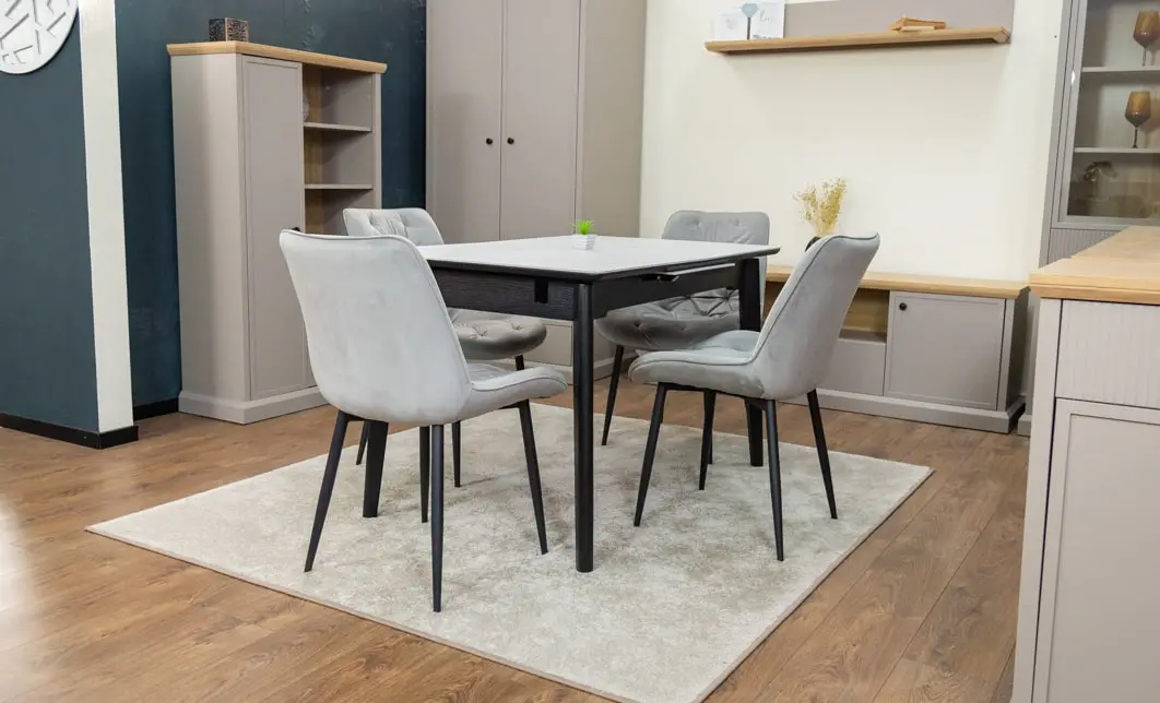 Set Masă Living Extensibilă KJT4711-1 Alb cu 4 Scaune KJC0357 Gri