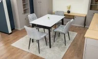 Set Masă Living Extensibilă KJT4711-1 Alb cu 4 Scaune KJC0357 Gri