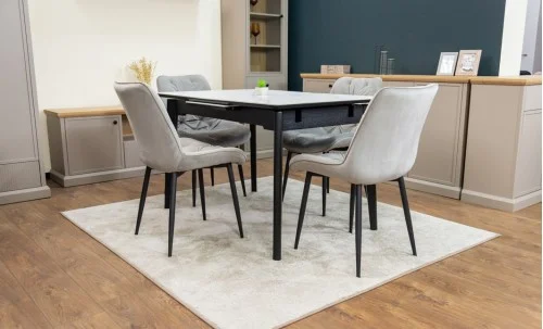 Set Masă Living Extensibilă KJT4711-1 Alb cu 4 Scaune KJC0357 Gri