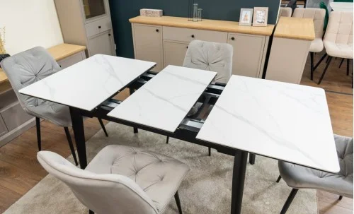 Set Masă Living Extensibilă KJT4711-1 Alb cu 4 Scaune KJC0357 Gri