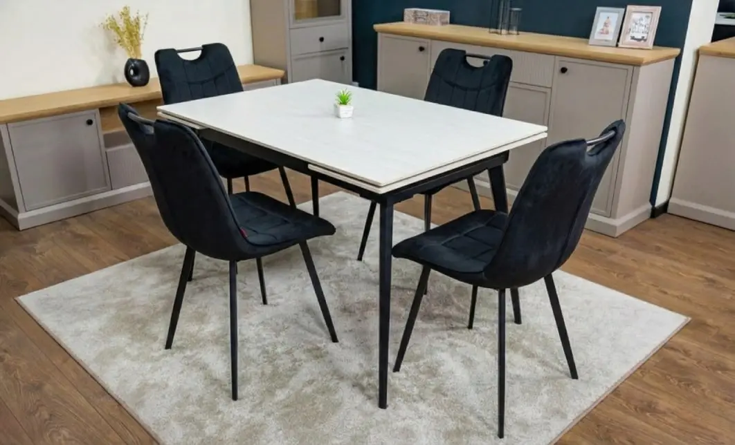 Set Masă Living Extensibilă DTM0101 CS Bej cu 4 Scaune KJC0358 Negre