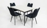 Set Masă Living Extensibilă DTM0101 CS Bej cu 4 Scaune KJC0358 Negre