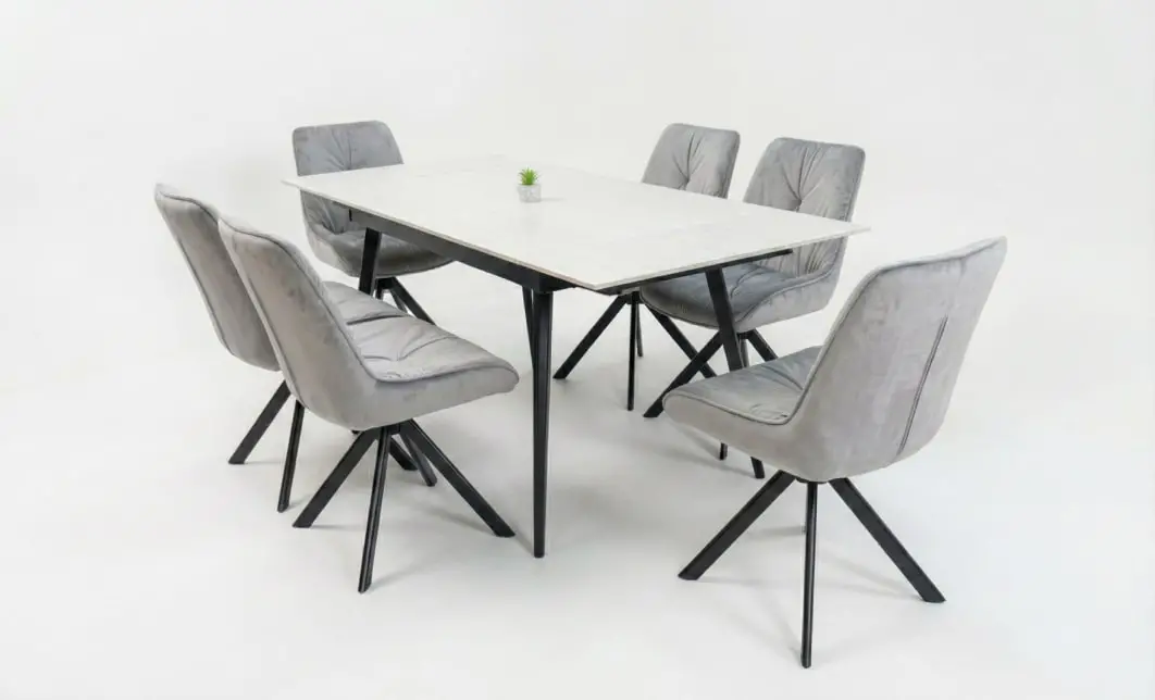 Set Masă Living Extensibilă DTM0101CS Bej cu 6 Scaune Tapițate KJC356 Gri 2