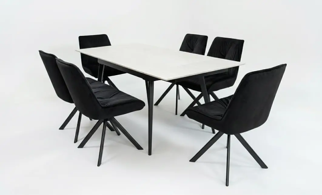 Set Masă Living Extensibilă DTM0101CS Bej cu 6 Scaune Tapițate KJC356 Negre 2
