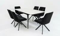 Set Masă Living Extensibilă DTM0101CS Bej cu 6 Scaune Tapițate KJC356 Negre