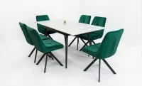 Set Masă Living Extensibilă DTM0101CS Bej cu 6 Scaune Tapițate KJC356 Verzi