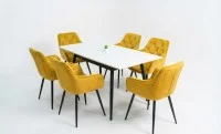 Set Masă Living Extensibilă DTM0101CS Bej cu 6 Scaune Tapițate KJC38 Muștar