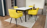 Set Masă Living Extensibilă KJT4711-1 Alb cu 4 Scaune Tapițate KJC38 Galbene 6