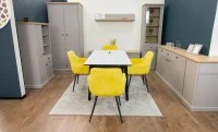 Set Masă Living Extensibilă KJT4711-1 Alb cu 4 Scaune Tapițate KJC38 Galbene 3