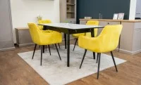 Set Masă Living Extensibilă KJT4711-1 Alb cu 4 Scaune Tapițate KJC38 Galbene 9
