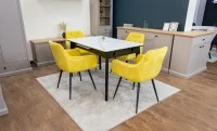 Set Masă Living Extensibilă KJT4711-1 Alb cu 4 Scaune Tapițate KJC38 Galbene 10